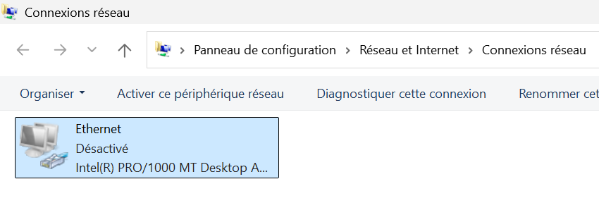 Désactivation de l'interface réseau